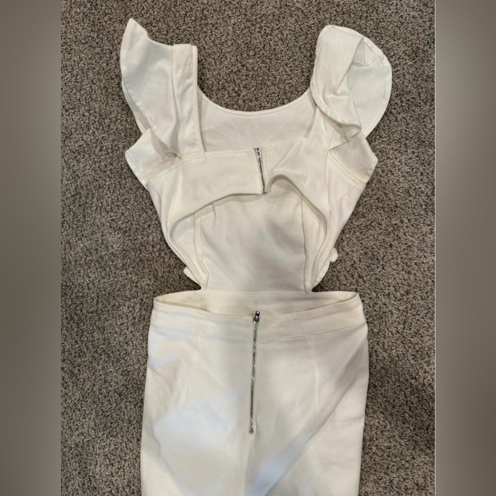 White Ruffled Flare Jumpsuit - Picture 4 of 4